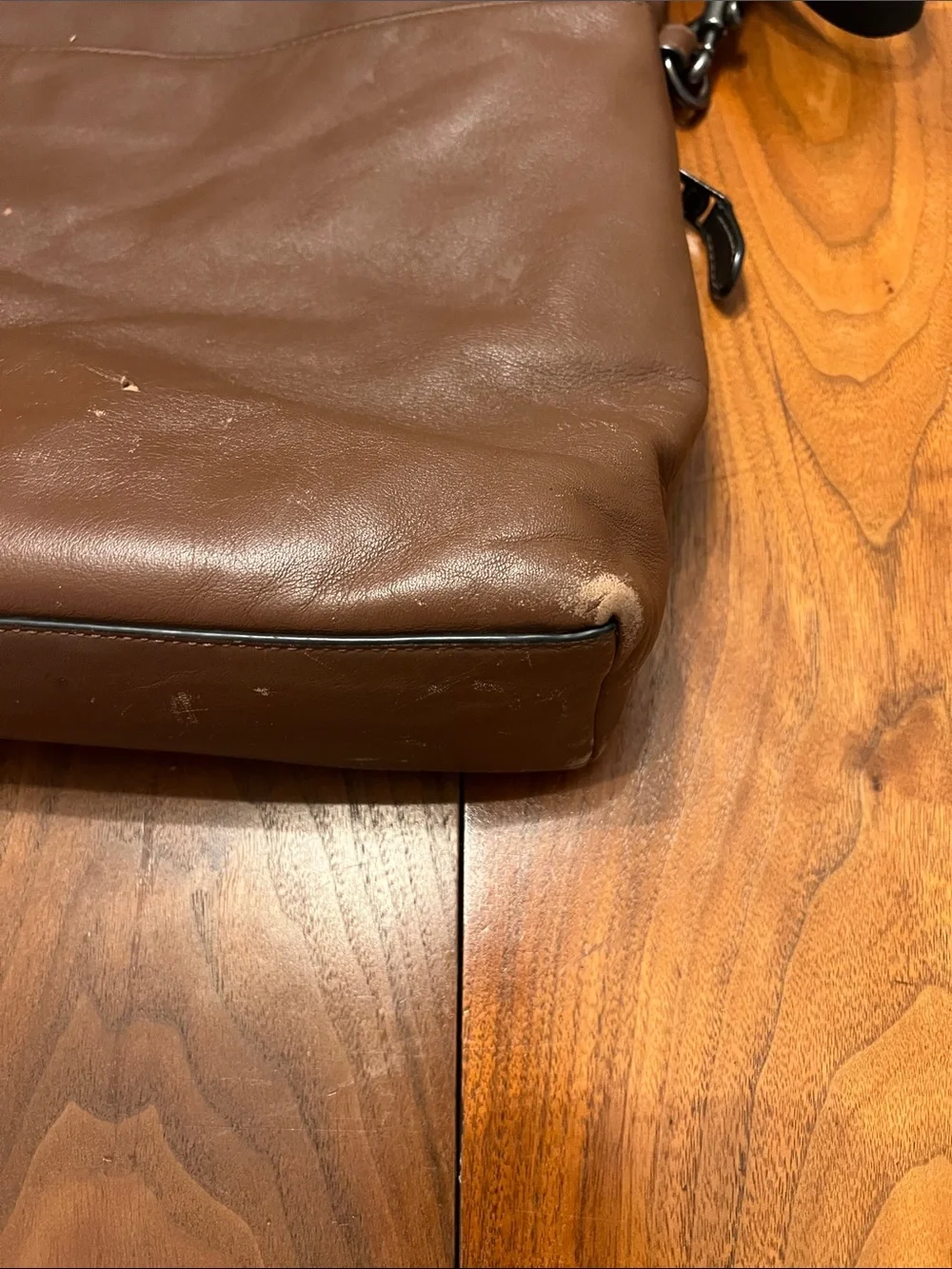 Coach Brown Leather Convertible Laptop Tote with Black Trim